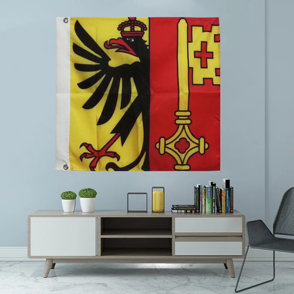 Флаг кантона Женевы Графический напечатанный на заказ висячий баннер украшение спорт полиэстер крышка вала втулки 3x3 фута 90x90 см Флаг кантона Женевы Графический напечатанный на заказ висячий баннер украшение спорт полиэстер крышка вала втулки 3x3 фута 90x90 см