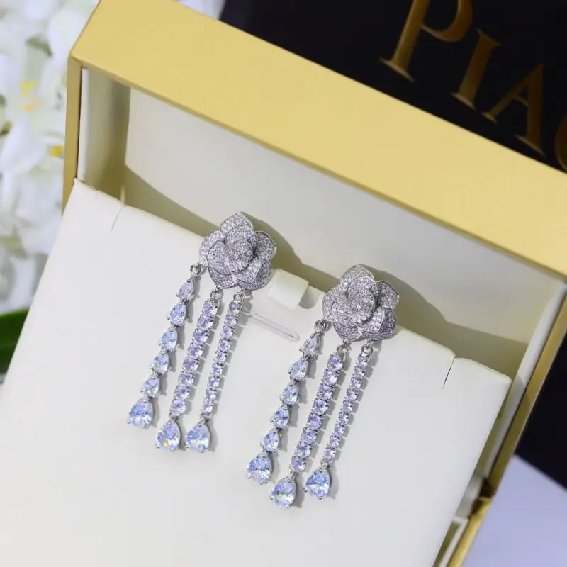 

Piaget Classic Luxury Brand Jewelry High Quality 925 Silve Rose Flower Drop Earrings For Women Pertty Gift Quality