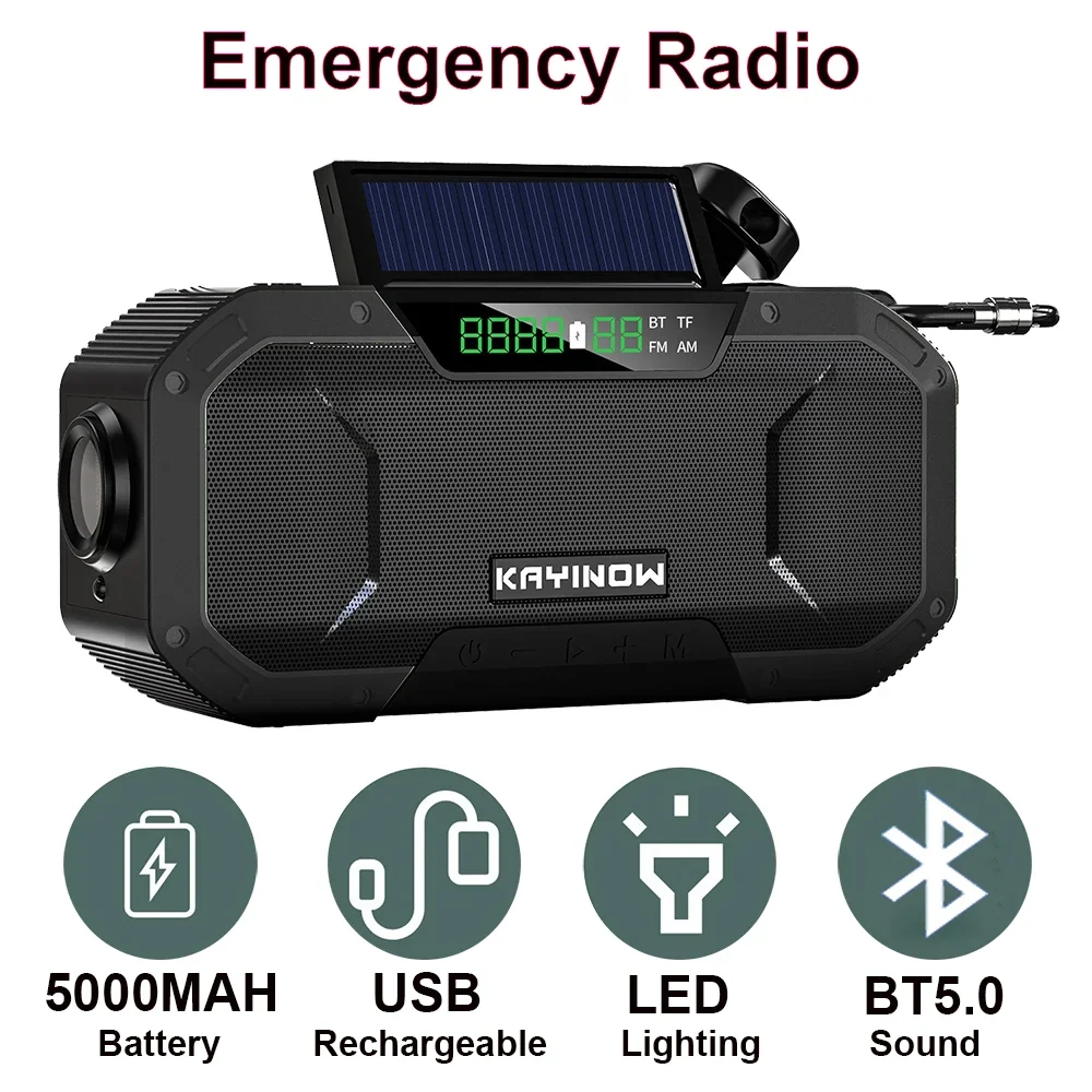 Фото Многоцелевой аварийный радиоприемник с рукояткой, USB аккумуляторная батарея, солнечный портативный FM-радио, фонарик, лампа для чтения, SOS-сигнализация №1