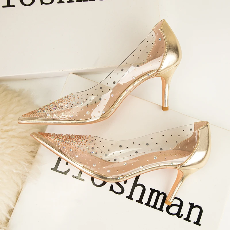 2023 High heels Sexy Shallow Shoes Genuies leather Wedding Shoes CrystalHigh heel Women's Shoes Nightclub Dress Work Shoes Woman