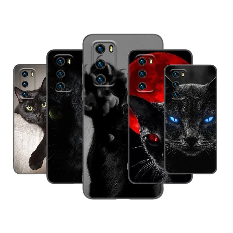 Black Cat Staring Eye On Phone Case For Huawei P50 P40 P30 P20 P Smart Z S Pro P10 P9 P8 Lite 5G E 2021 2020 2019 2018 2017