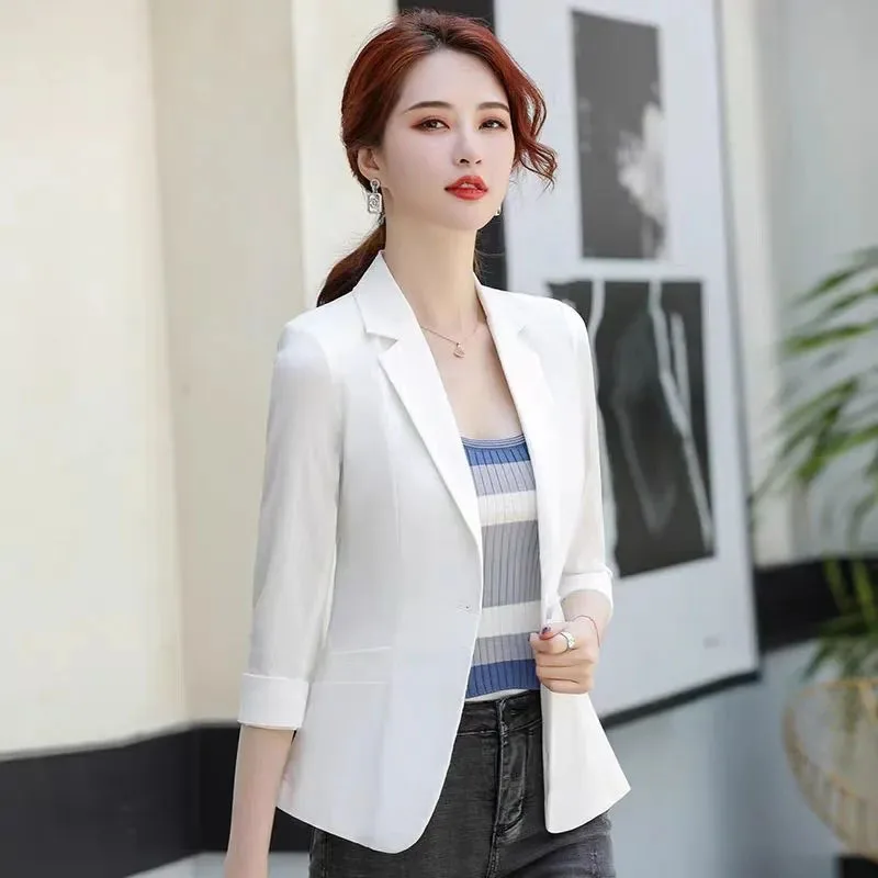 2023 New Spring Summer Korean Fashion Women Blazer Coats Three Quarter Sleeve Slim Casual Jacket Female Suit Outwear Ladies Tops