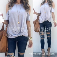 the new womens summer 2022 pure color easy off the shoulder leisure t shirt with short sleeves jacket fashion and personality