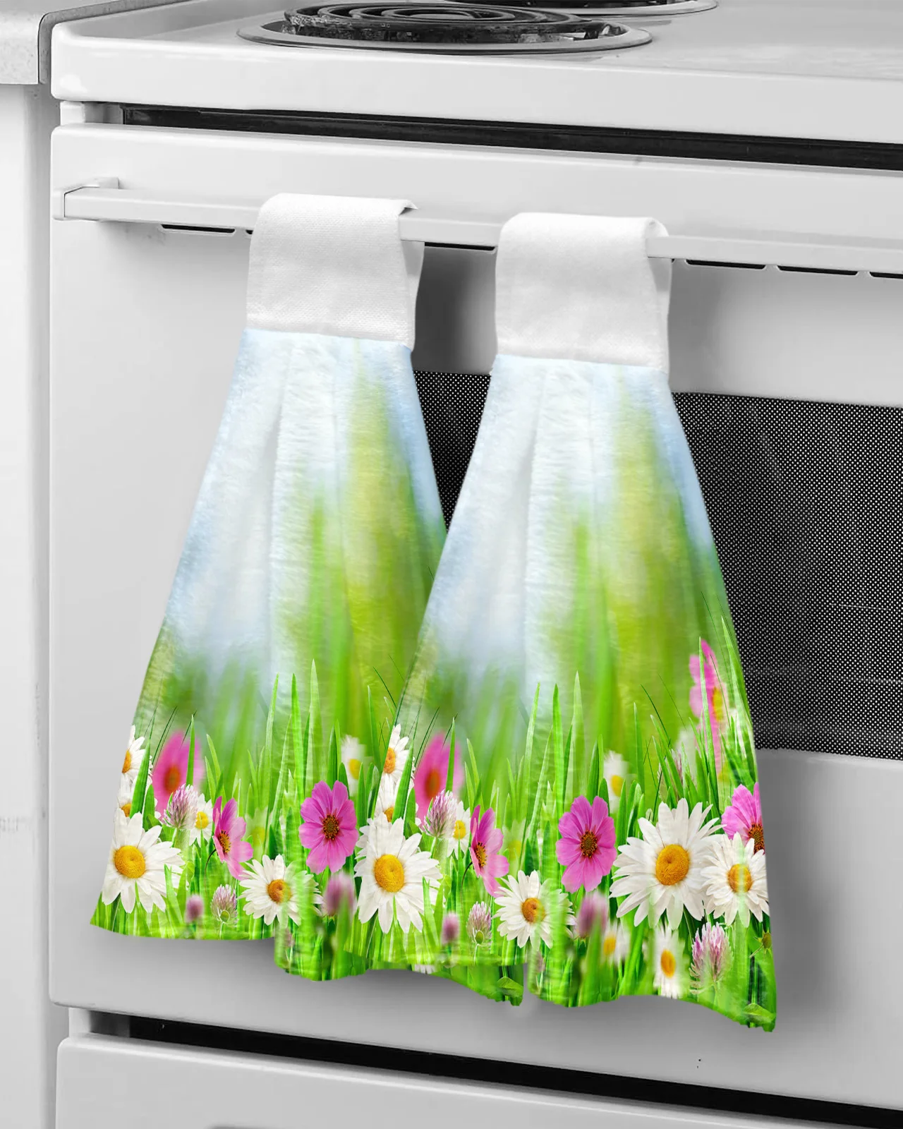 

Полотенце для рук из микрофибры, впитывающее быстросохнущее, с цветочным принтом и зеленой травой, для кухни, ванной комнаты