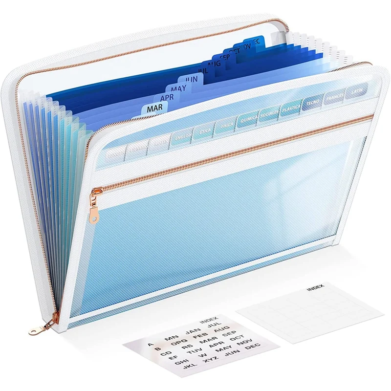 

Expansion Folder With Zipper 13 Pockets,Accordion File Folder Organizer A4 Letter Size, For Home School