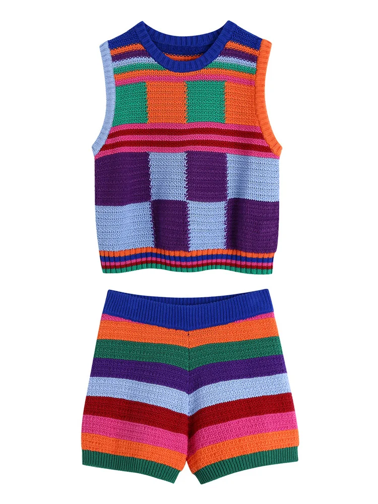 Комплект одежды в уличном стиле летние вязаные женские комплекты из двух