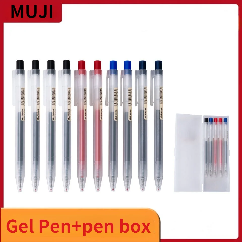 

10Pcs Original MUJIs Moma Press Gel Ink Pen 0.5mm Gel Ink pen Office Ink pen + Ballpoint pen Box pen case MUJIs гелевых ручек