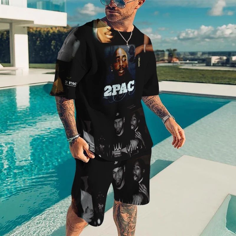 

Tupac Amaru Shakur T-shirt Shorts Outfits Sets Male Tracksuit Summer Men Sets Harajuku HipHop Suit Rock 2pac Hoodies 3D Print