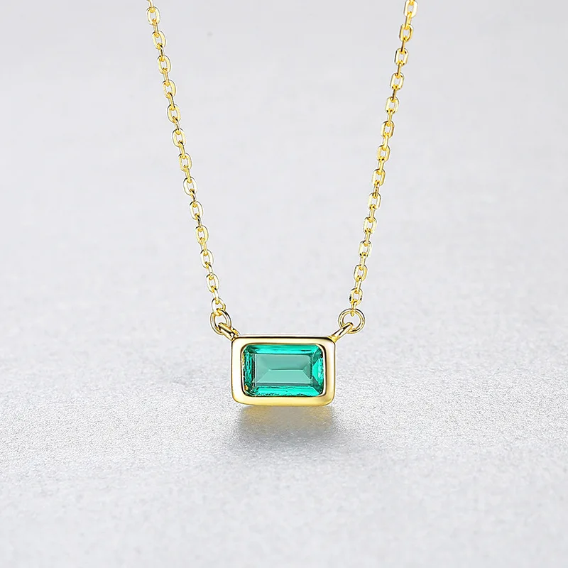 

925 silver necklace synthetic emerald Europe and America creative simple sugar cube color treasure pendant silver jewelry