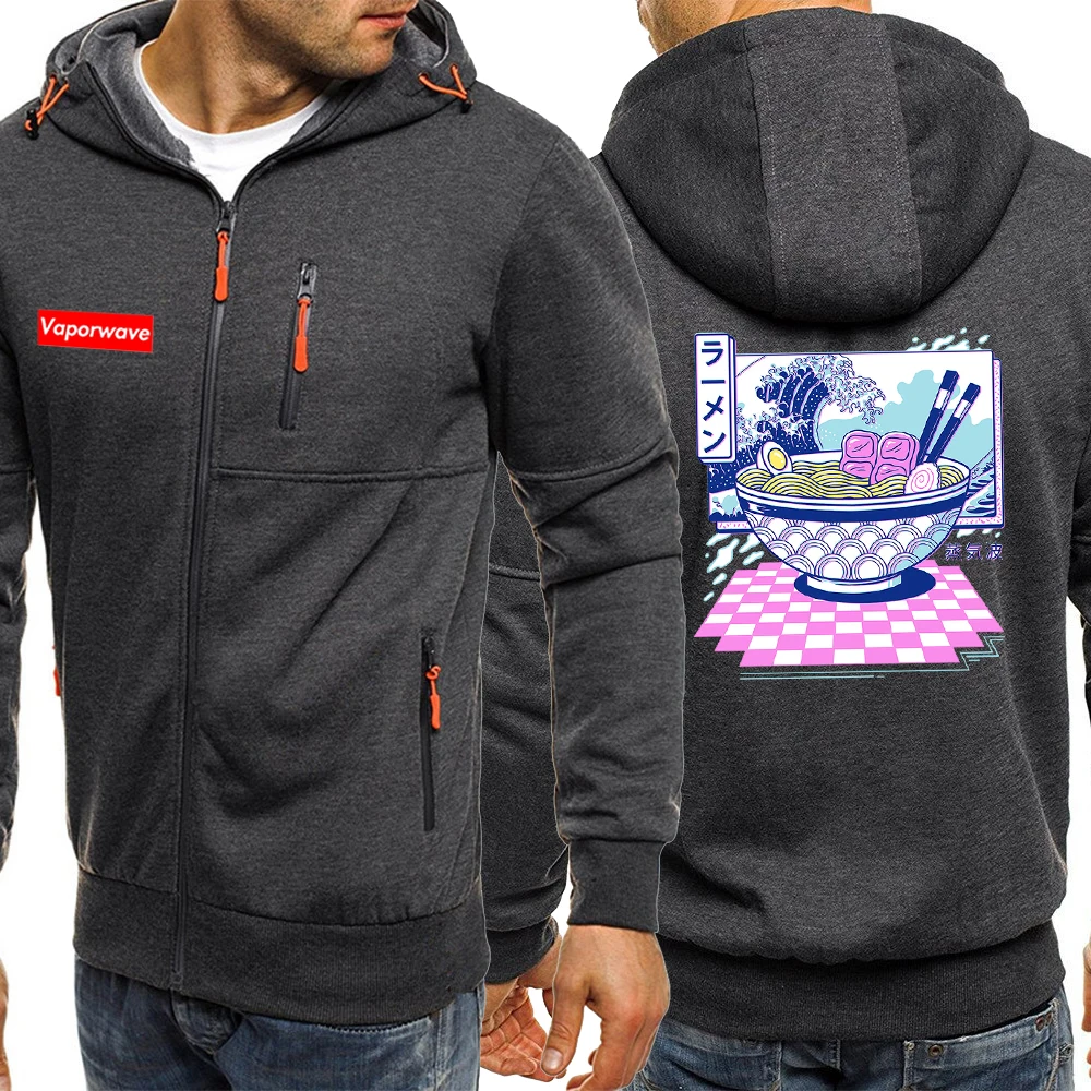 

Japanese Art Aesthetic Vaporwave Ramen Mens Sweatshirt Winter Warm Hoodies Casual Vintage Hoodie Quality Zip Up Fleece Clothes