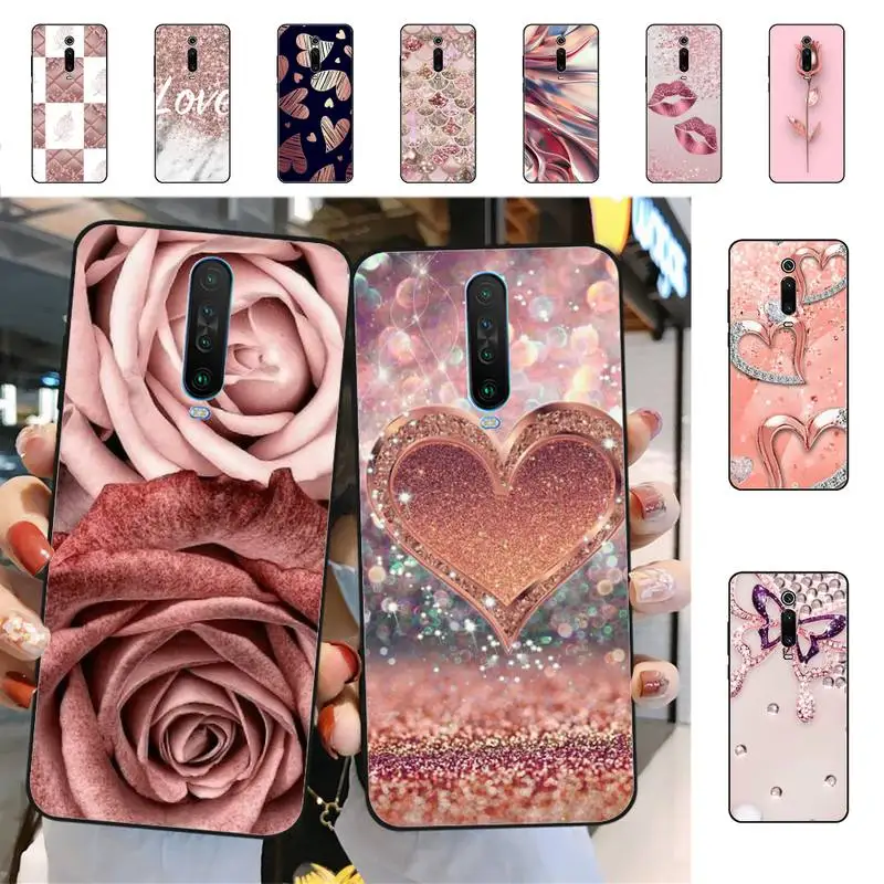 

Love Rose Gold Style Phone Case for Redmi 5 6 7 8 9 A 5plus K20 4X S2 GO 6 K30 pro