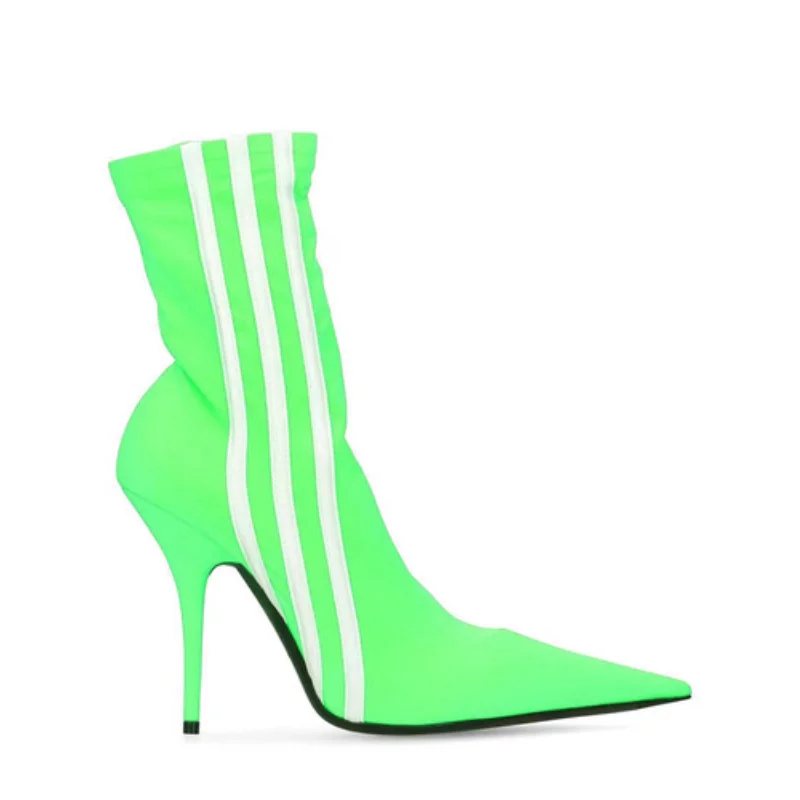 Striped High Heeled Elastic Boots Fashion High Heeled Pointed Long and Short Barred Sexy Women's Color Patchwork Oversized Boots