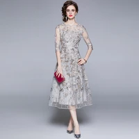 new spring summer women embroidery lace dress three quarter sleeve a line elegant party mesh bridesmaid dresses fashion vestidos