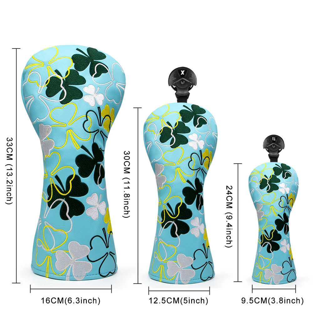 

Golf Wood Club Head Covers, Lucky Clover Pattern, for Driver, Fairway Hybrid, Blade Putter, Mallet Putter, with Number Tags