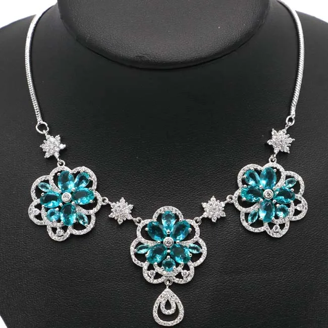 

Цепочка из серебра 925 пробы с аквамарином и красными камнями, 24 г