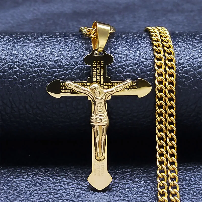 

Christian Bible Stainless Steel Jesus Cross Long Necklace Men/Women Necklace Pendant Religious Jewelry acero inoxidable N2294S05