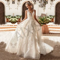 luxury wedding dresses appliques woman vestidos de novia spaghetti strap sleeveless deep v neck 2022 fomal robe de mariee