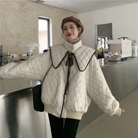 winter woman fashion elegant noble warm cotton jacket french niche style retro gentle fairy slim big collar down padded jacket