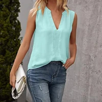 women blouse new 2022 casual top elegant sleeveless solid color thin quick dry casual lady shirt for daily wear