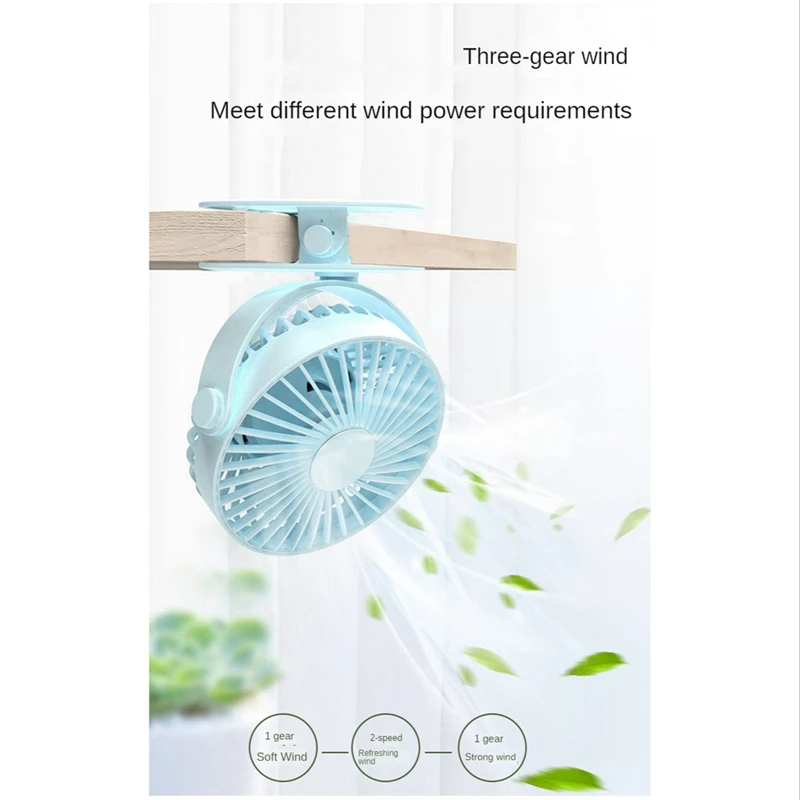 

Многофункциональный вентилятор с зажимом, вращение на 360 °, 3-скоростной USB-вентилятор для рабочего стола, портативный бесшумный кондиционер для спальни и офиса