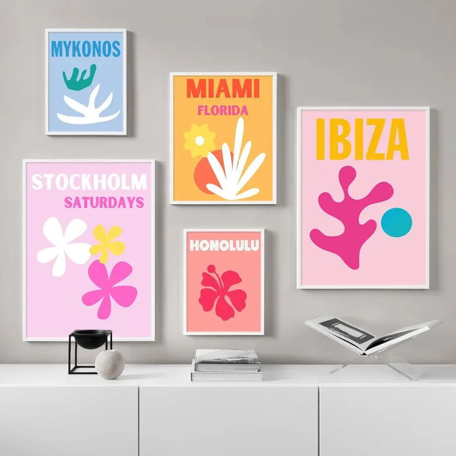 Абстрактное изображение береговой пальмы и цветов на холсте Mykonos Ibiza Miami Boston Beach