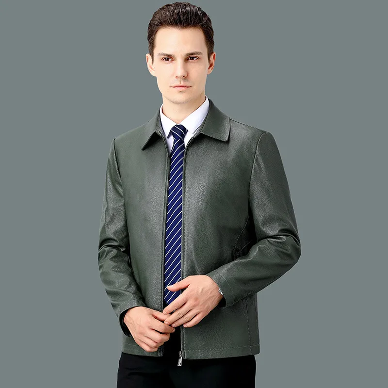 2024 новая кожаная куртка из овчины с лацканами мужская повседневная деловая