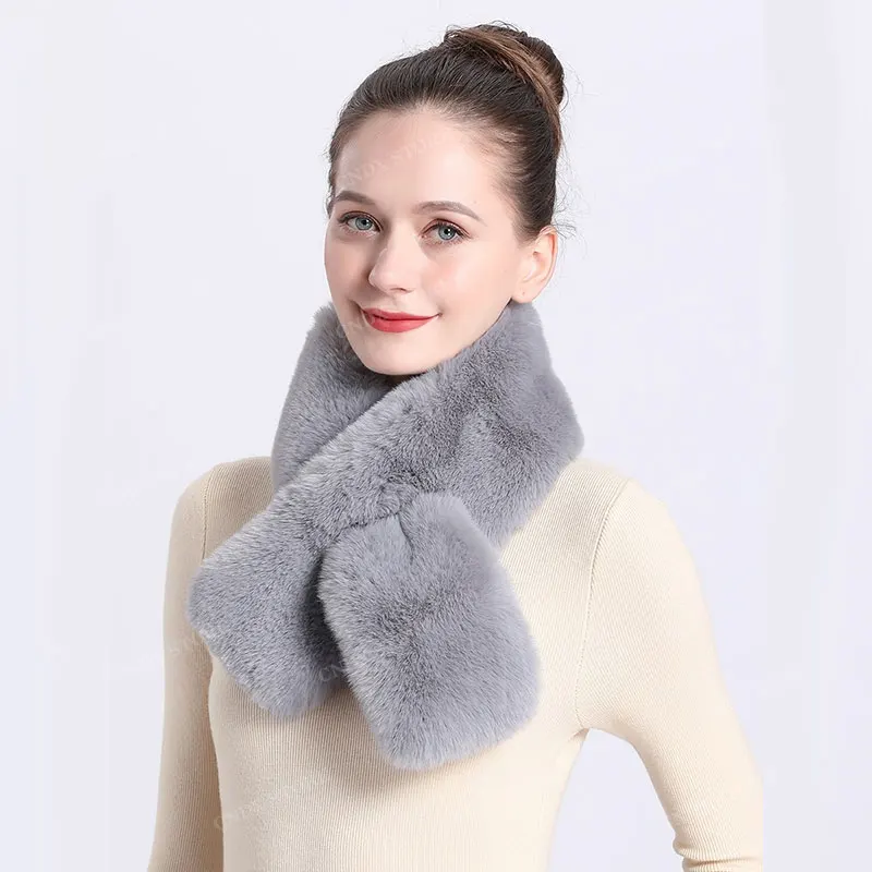 

Ladies Faux-fur Winter Scarves for Women Autumn Warmer Plush Cross Collar Scarf Shawl Elegant Warm Soft Comfortable Scarf