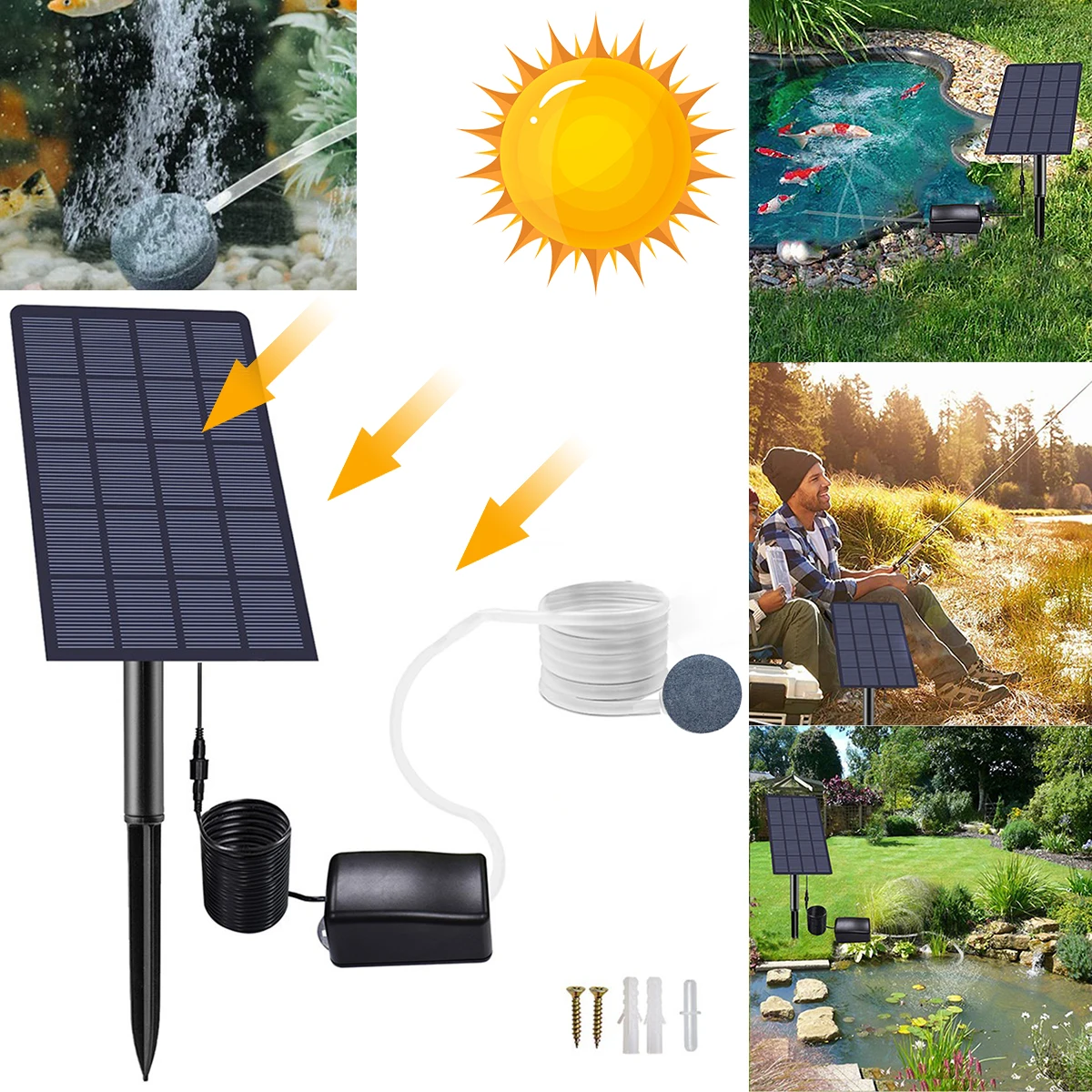 

Solar Water Air Pump 5V 2.5W Solar Panel Powered Oxygen Pump with Air Bubble Stones Low Noise Solar Air Fountain Pump Pond Air