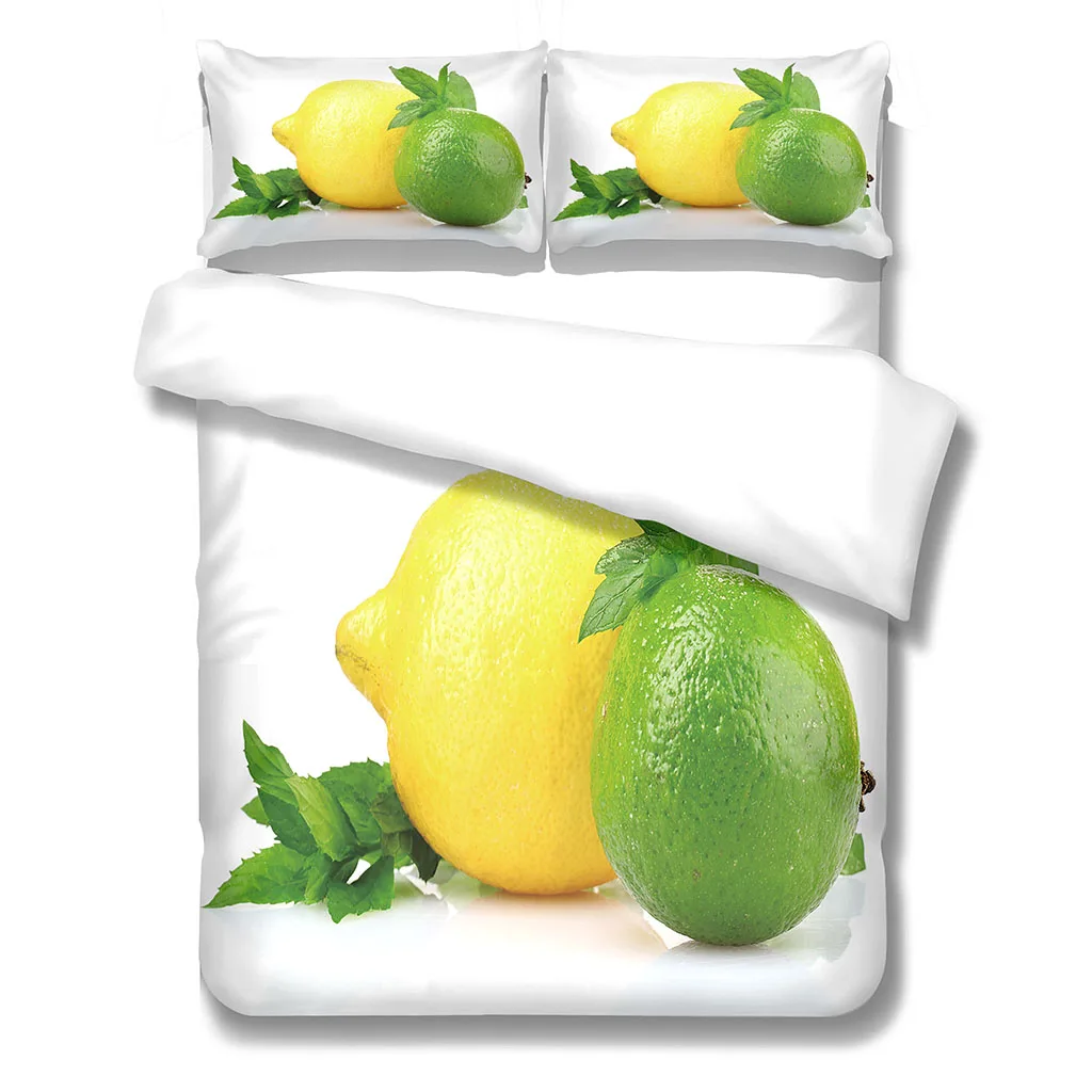 Комплект постельного белья HUANZHUANG с пододеяльником и принтом желтого лимона
