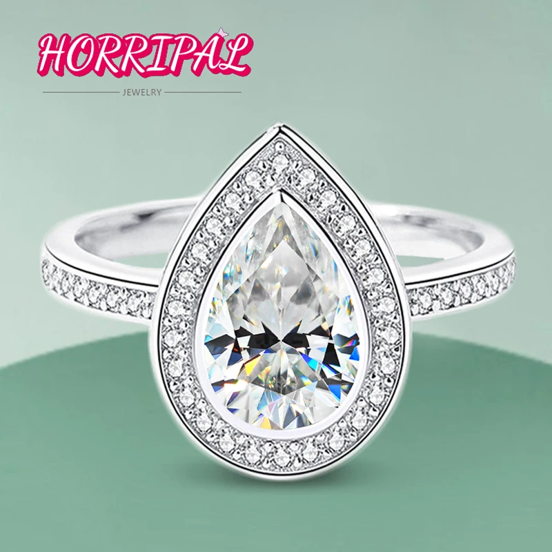 

HORRIPAL 1.5ct D VVS1 Pear Cut Moissanite Ring S925 Sterling Silver 18K Platinum Plated Classic Perfect Wedding Ring Woman GRA