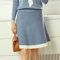 womens spring new knitted skirt contrast color high waist a line skirt all match short skirt thin