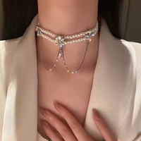 masa korea new design fashion zircon rhinestones pearl irregular necklace for woman wedding party female choker gift masa68