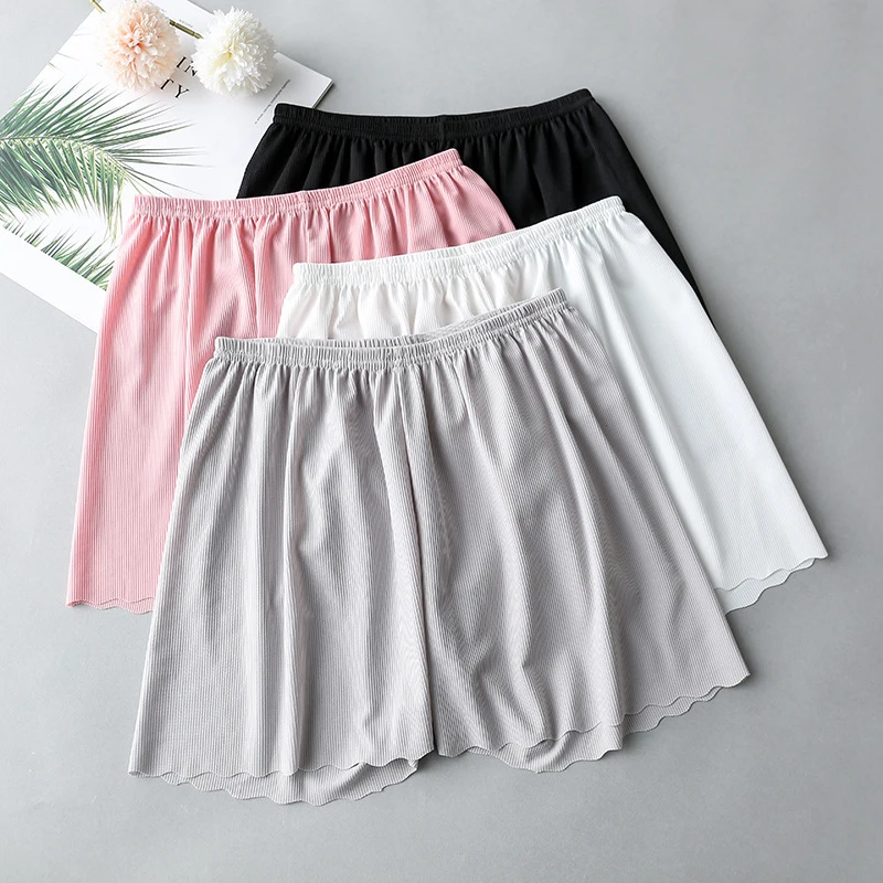 

1pcs Vertical Striped Ruffle Safety Pants Under Skirt Safety Short Pants Stripe Seamless Women Bottoming Pants