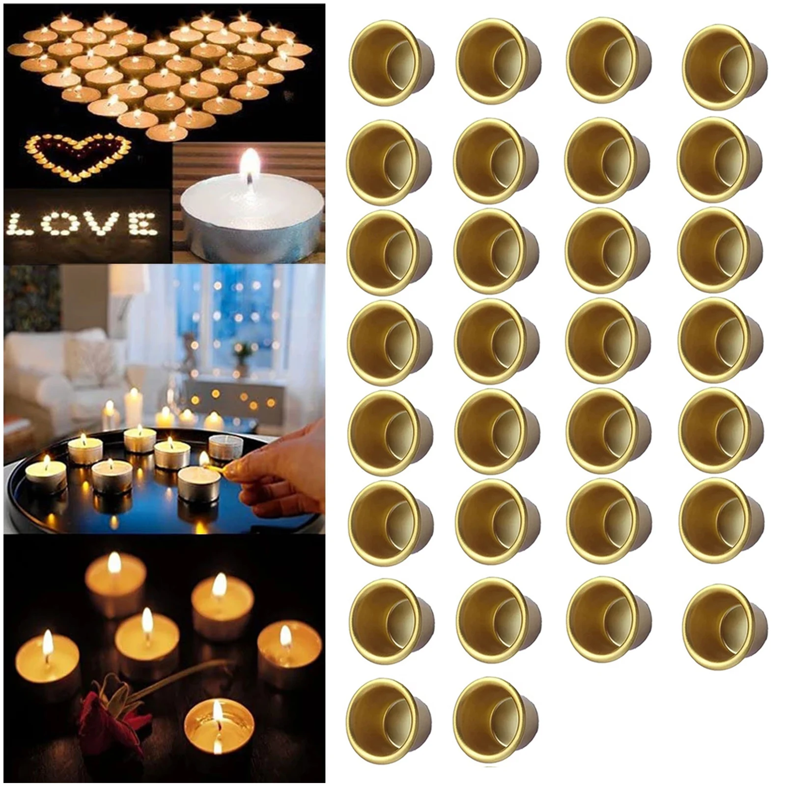 30Pcs Metal Candle Cups Gold Silver Round Candle Cup Reusable DIY Candle Making Trays Candlestick Accessory Candles Container