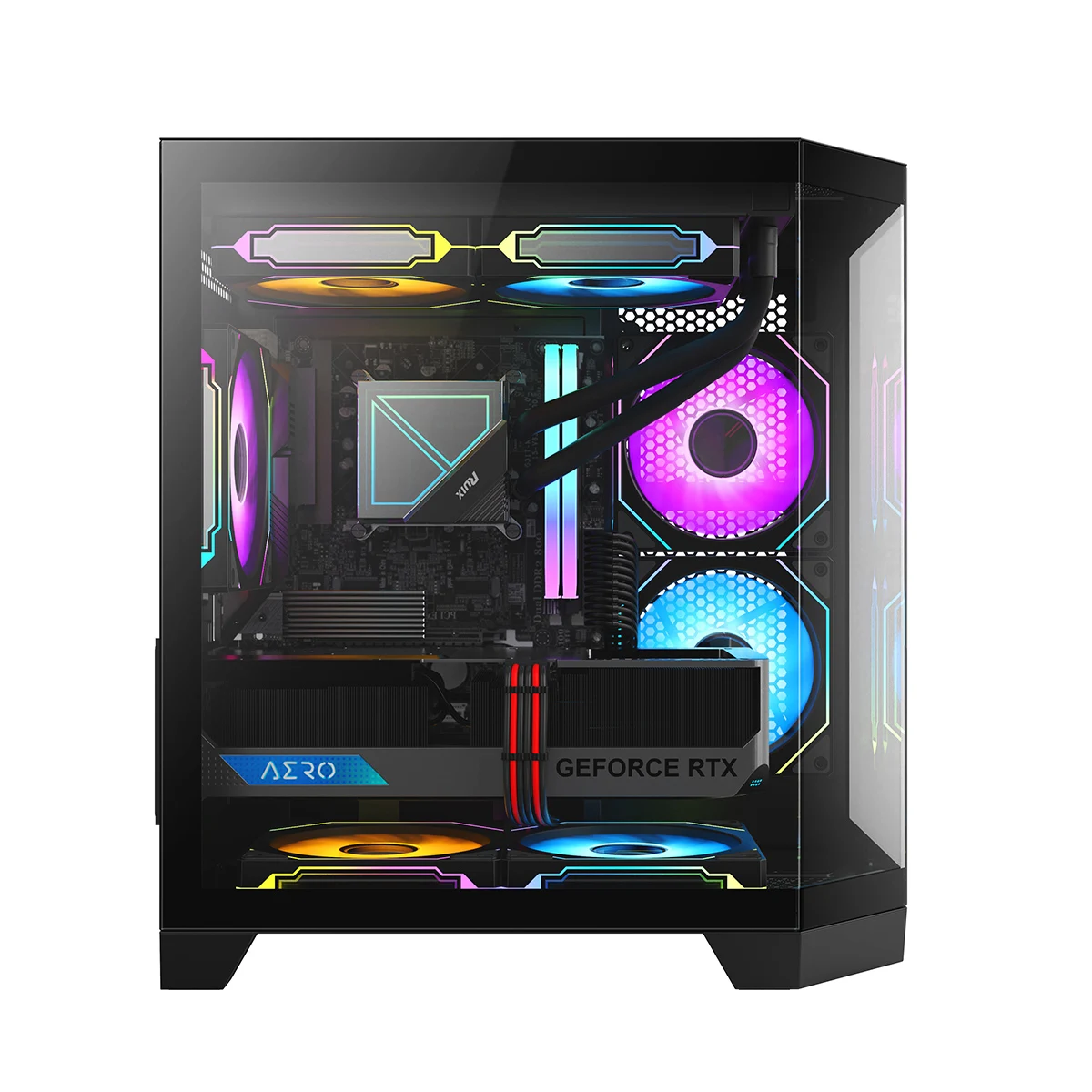 Ruix Fish Tank Mini Micro ATX Полная игровая установка с ПК Тонкий мини-компьютерный игровой
