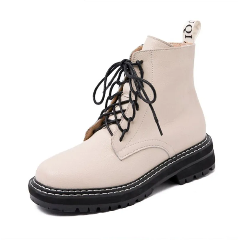 

Women Shoes Boots Ankle 2021 Autumn British Wind Genuine Leather Thick With Fur Ladies Short Boots Motorcycle Marton