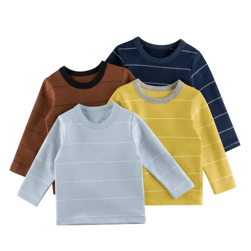 

Kids Boy 2-10Y Spring Fall Children's T-shirt 100% Cotton Long Sleeve Male Striped Boy Striped Children Clothes Yellow Black