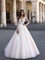 wedding dresses 2022 new boho long sleeve wedding dress a line v neck 3d lace applique flower beach dress bridal dresses