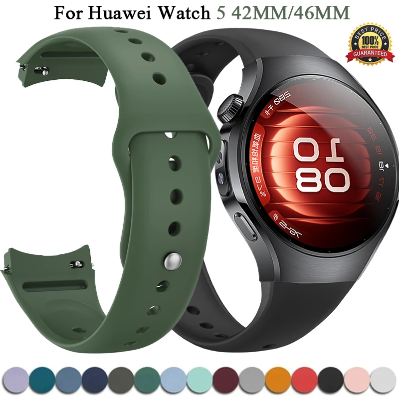 Фото Новый силиконовый ремешок без зазоров для часов Huawei Watch 5, 46 мм, спортивный браслет Bnad для Huawei Watch 5, 42 мм, ремешок для часов №1