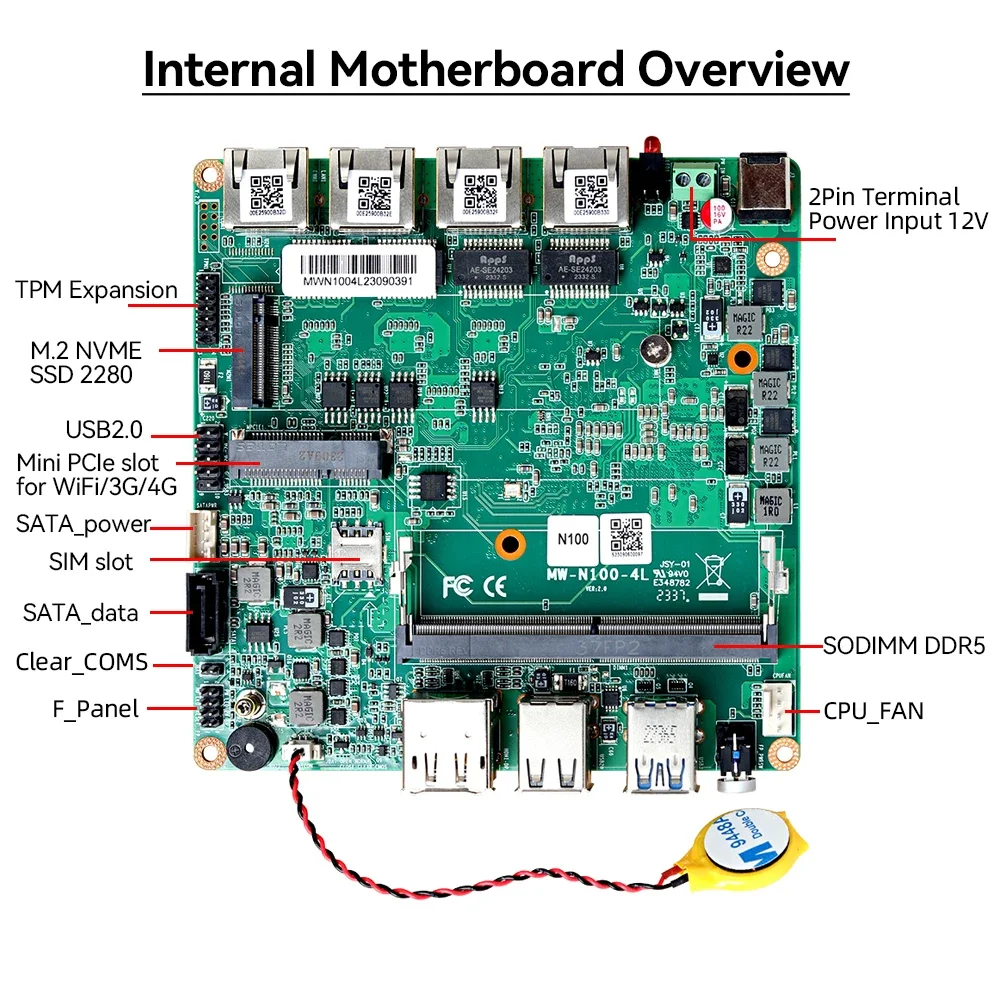 Pfsense сетевой мини-ПК N100 DDR5 HDMI/DP M.2 NVMe SSD 4x Intel Ethenret i225V i226V Windows11 Linux X86 мягкий