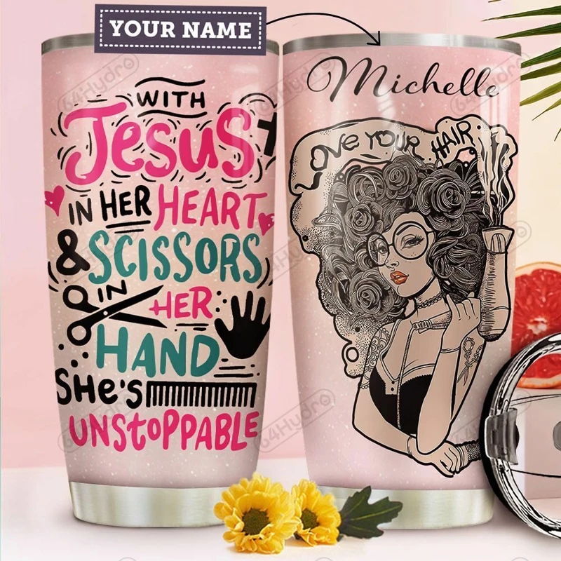 Personalized With Jesus In Her Heart Stainless Steel Tumbler 20oz Inculated Vacuum Double Wall Thermos Flask Tumbler for Gift