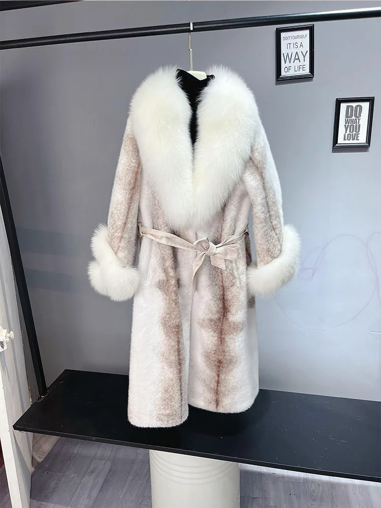 

FURTJY New100% Real Mink Fur Coat Women Fashion Essential Natural Mink Fur Coat Warm Real Fox Fur Collar Outerwear Winter Jacket