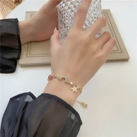 diamond moon charm bracelet for women girls star stainless steel bracelets fashion gold silver color pearl bracelets jewelry