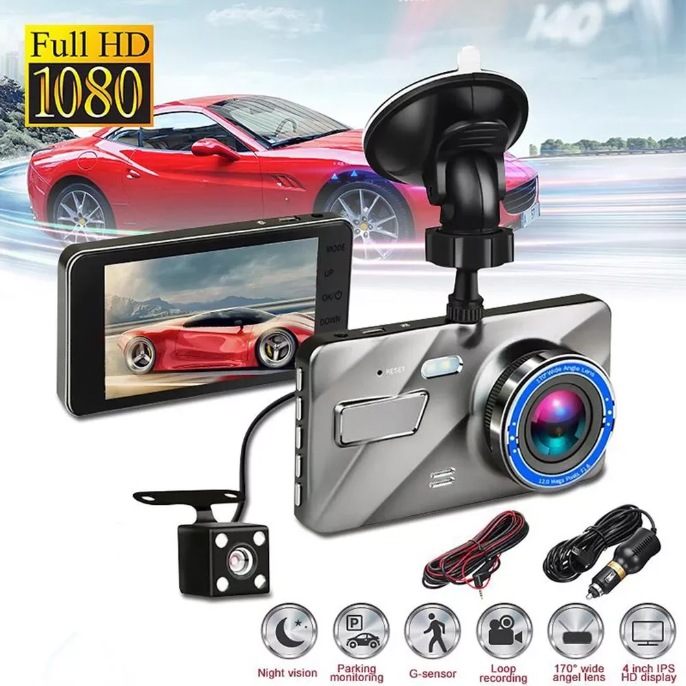 4 inches 1080P dual lens 170degree  camera car dvr dash auto vehicle video recorder g-sensor night