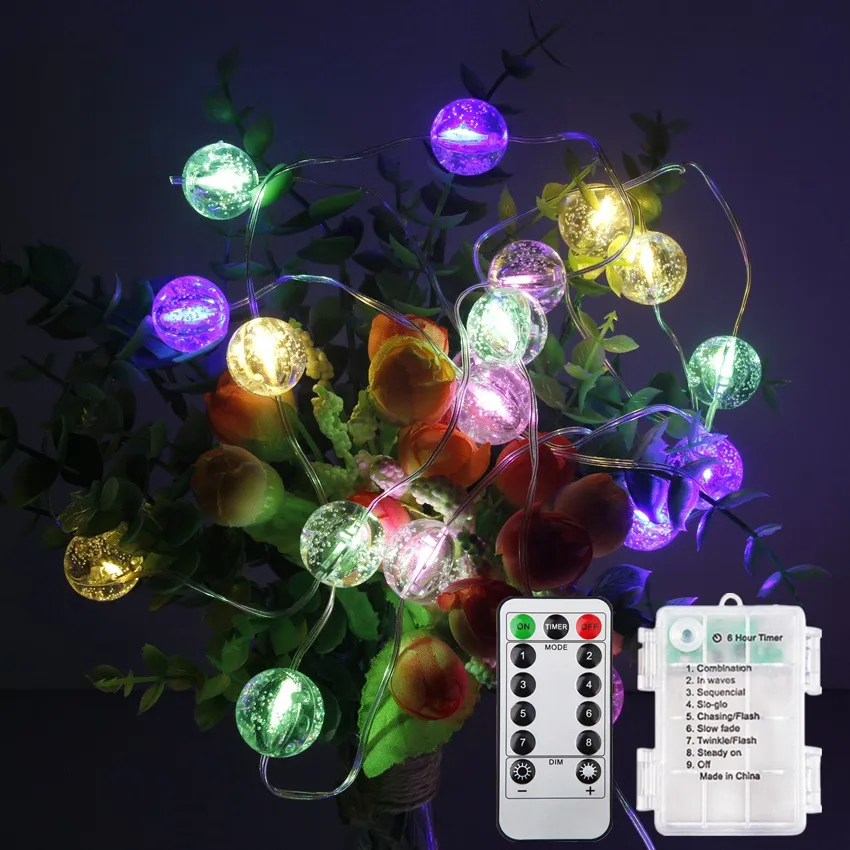 5M 10M Waterproof Ball / Snow / Star Shape LED String With 3 x AA Battery Box 8 Mode 13Key RF Remote Control For Holiday Light