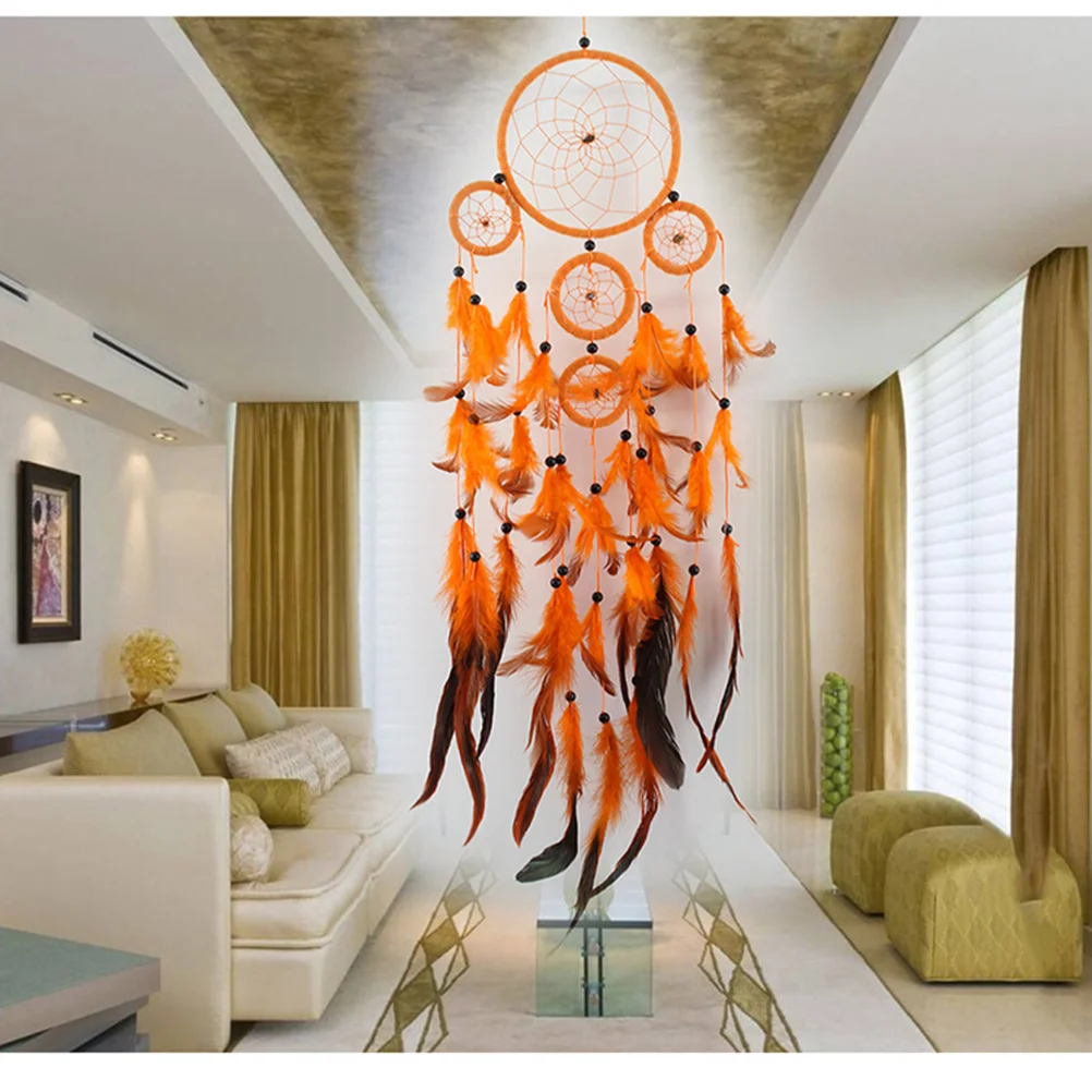 

1 шт. Оранжевый Традиционный красивый Ловец снов с перьями, подарок ручной работы, домашний декор, талисманы, подарки
