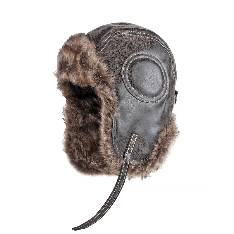 

2023 Winter Ushanka Hat Men Women's Pilot Hat Faux Fur Leather Snow Cap with Ear Flaps Warm Windproof Bomber Hats Balaclava