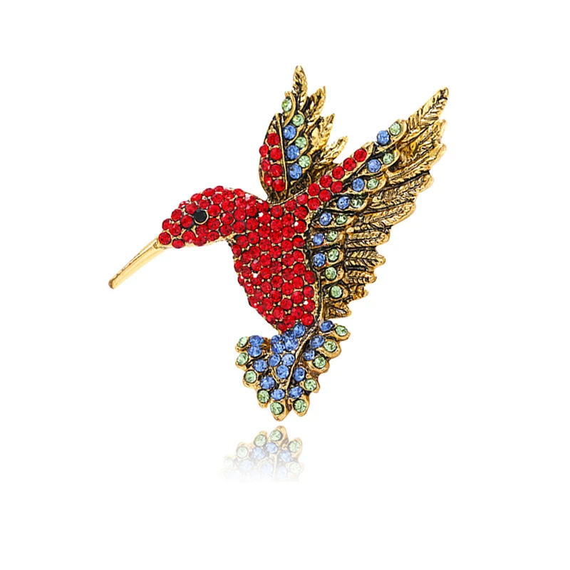 

Cute Vivid Rhinestone Hummingbird Brooch Ladies Winter Sweater Shiny Animal Flying Bird Pigeon Crane Pin Buckle Party Jewelry