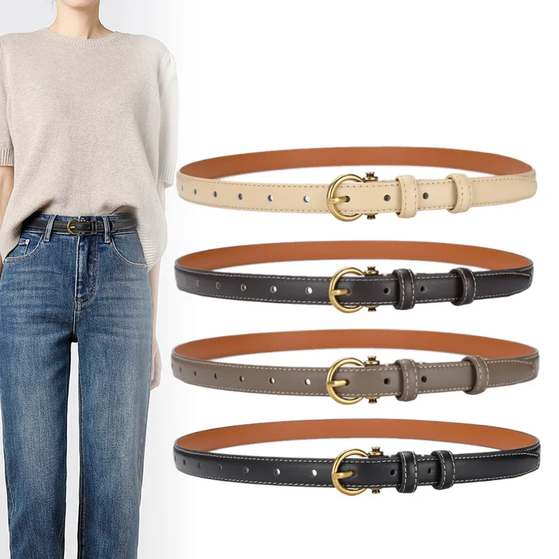 Leather Women's Fashion Casual Belt Alloy Gold Pin Square Buckle Belt New Retro Fashion Casual Decoration Belts For Jeans