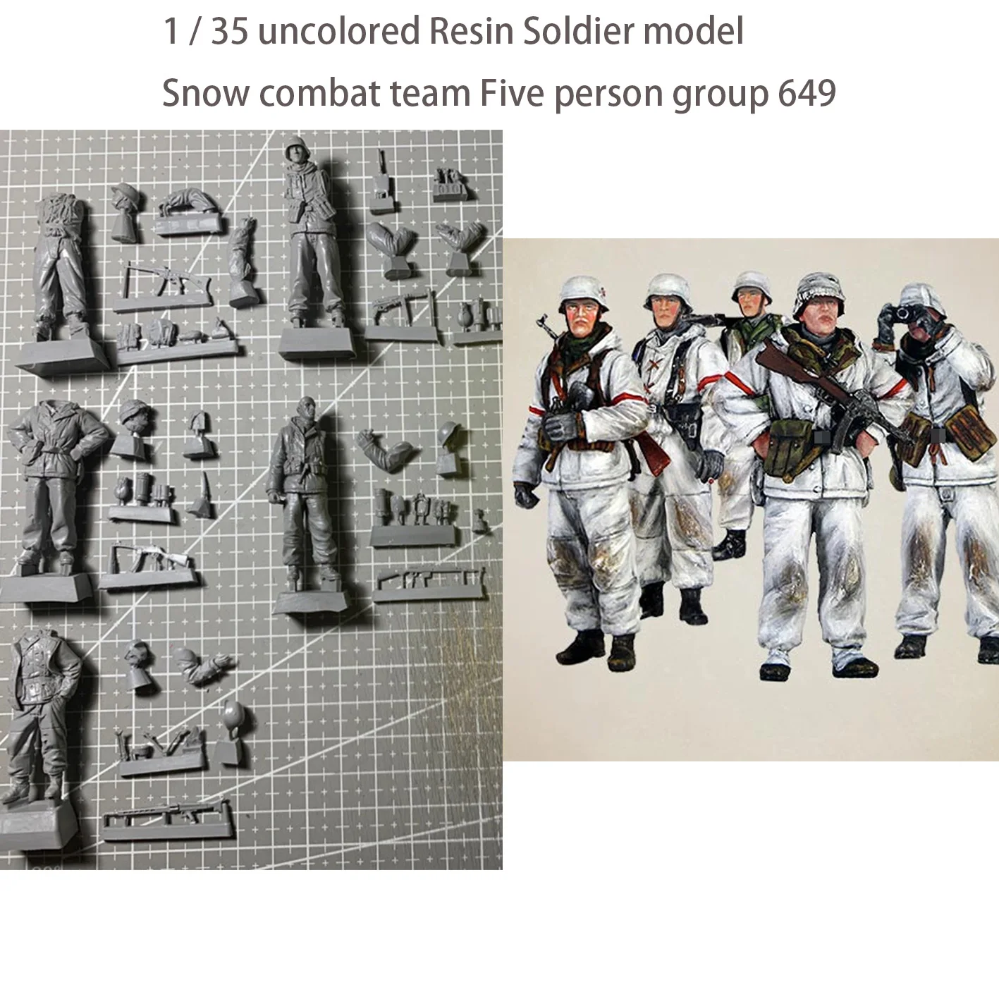 Модель солдата из разноцветной смолы, 1 / 35 дюймов, Снежная боевая команда, пять человек, группа 649